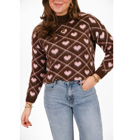 21Jewelz Gebreide trui met hartjes print - bruin / roze