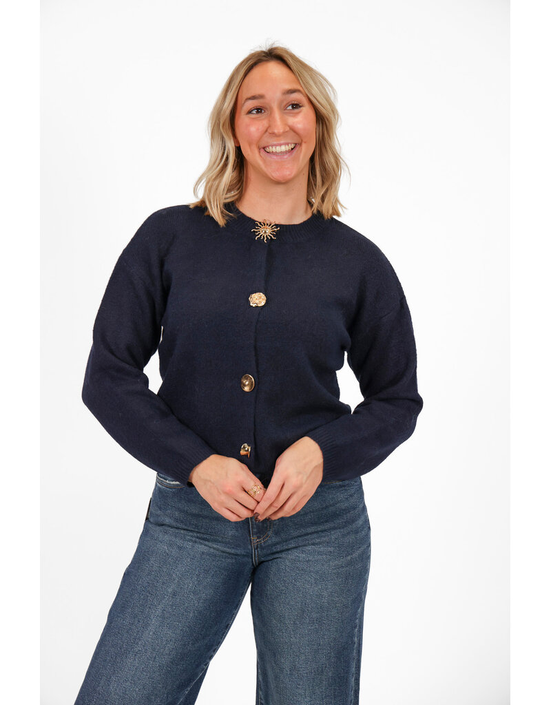 21Jewelz Trui met verschillende gouden knopen - blauw