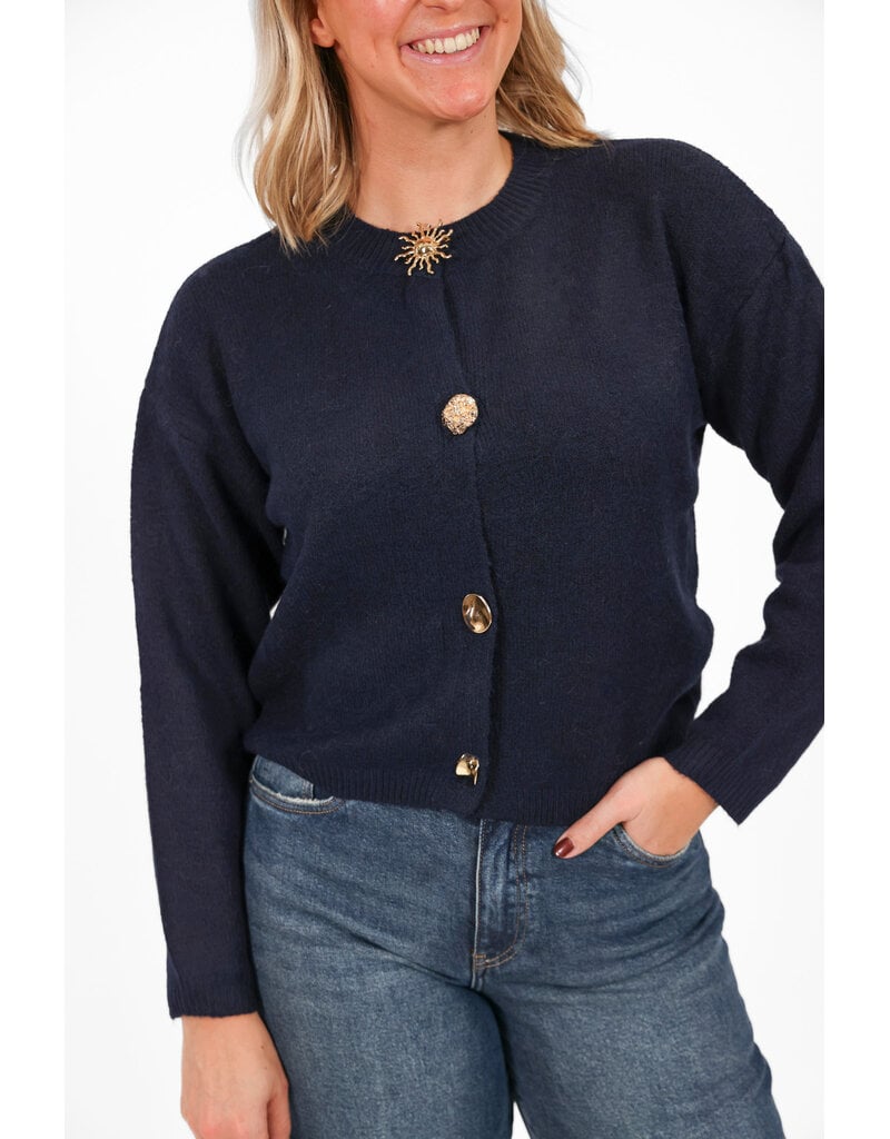 21Jewelz Trui met verschillende gouden knopen - blauw
