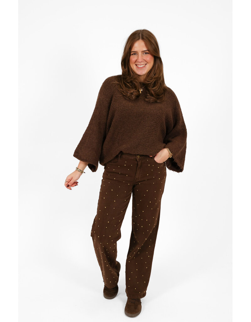 21Jewelz Wide leg jeans met gouden studs - choco bruin