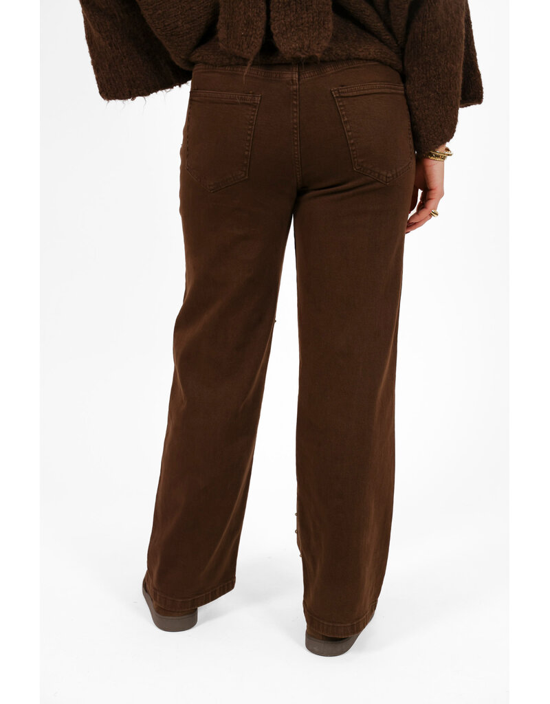 21Jewelz Wide leg jeans met gouden studs - choco bruin