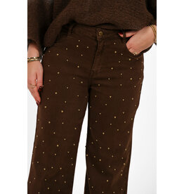 21Jewelz Wide leg jeans met gouden studs - choco bruin