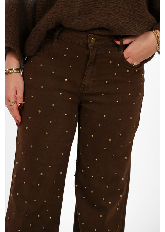 21Jewelz Wide leg jeans met gouden studs - choco bruin