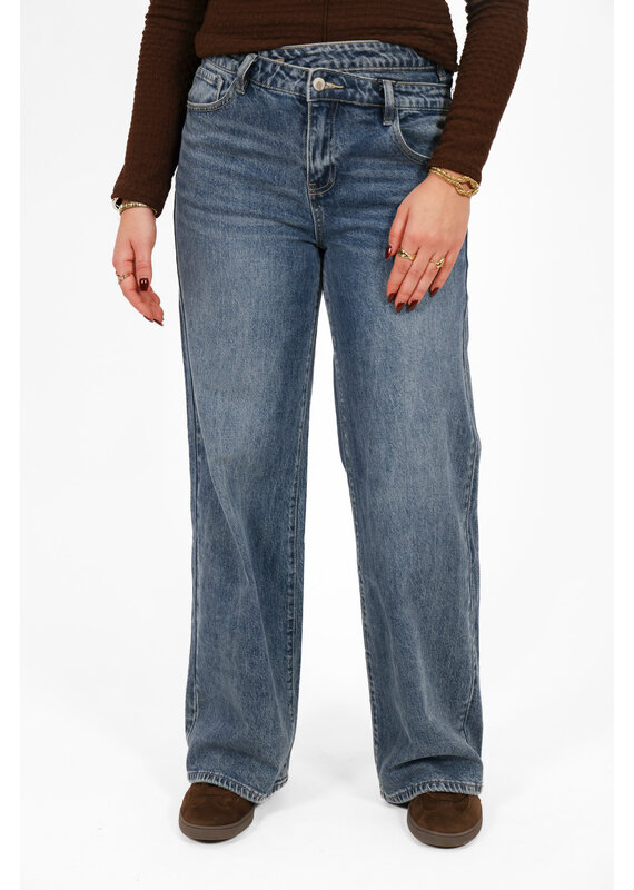 21Jewelz Wide leg jeans met dubbele schuine knoop - blauw