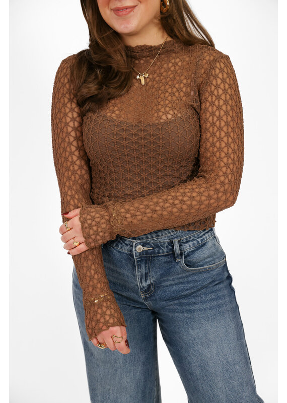 21Jewelz Kanten top met bloemetjes patroon - bruin