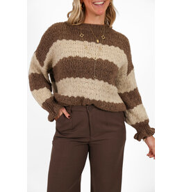 21Jewelz Gestreepte trui met ruffle mouwtje - bruin / beige