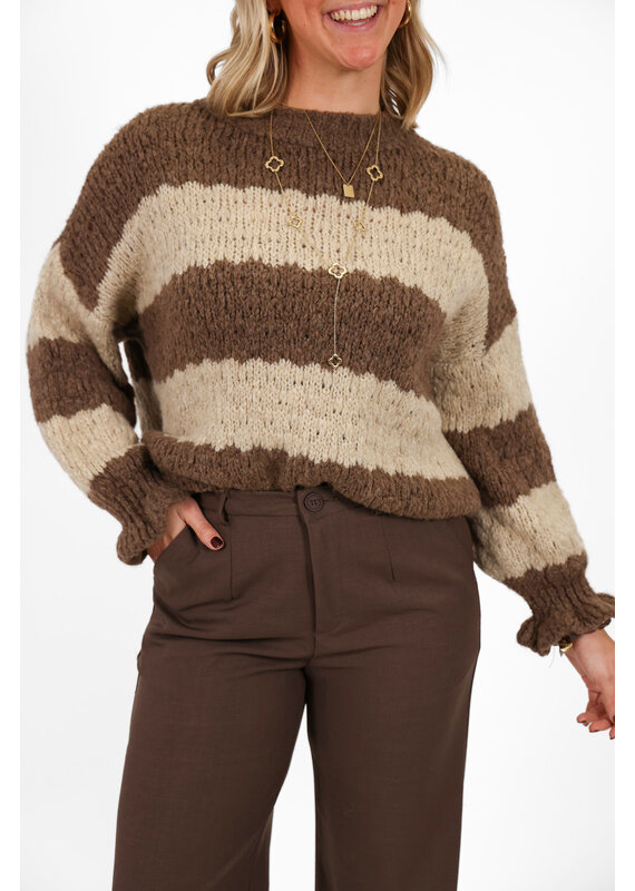 21Jewelz Gestreepte trui met ruffle mouwtje - bruin / beige