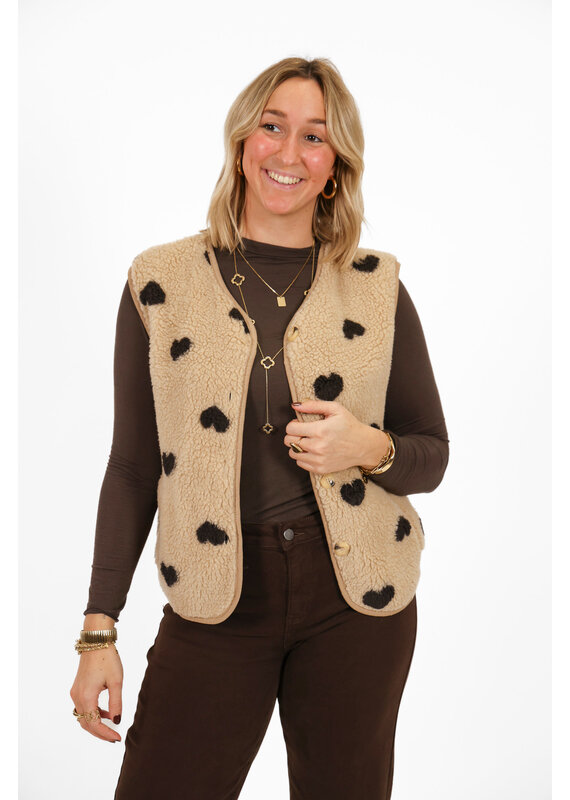 21Jewelz Wollige gilet met hartjes - beige / bruin