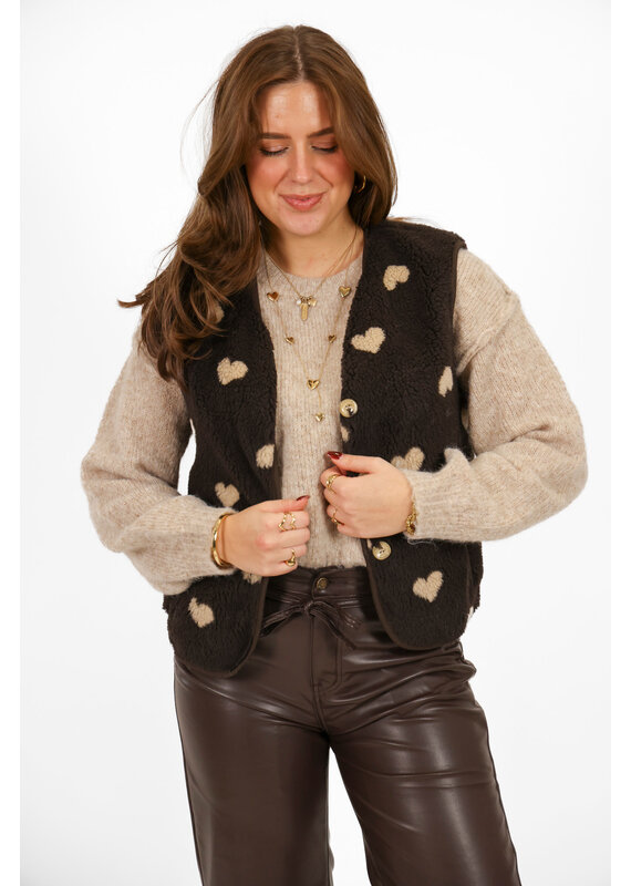 21Jewelz Wollige gilet met hartjes - bruin / beige