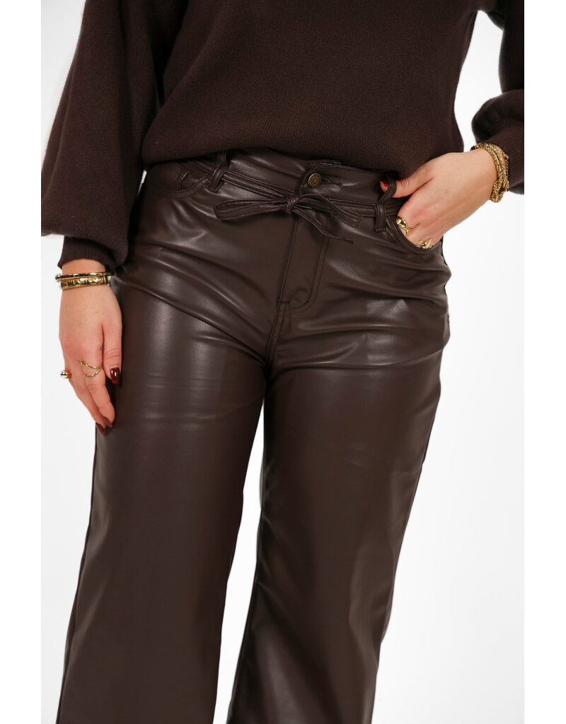 21Jewelz Pu leren broek met strik - bruin