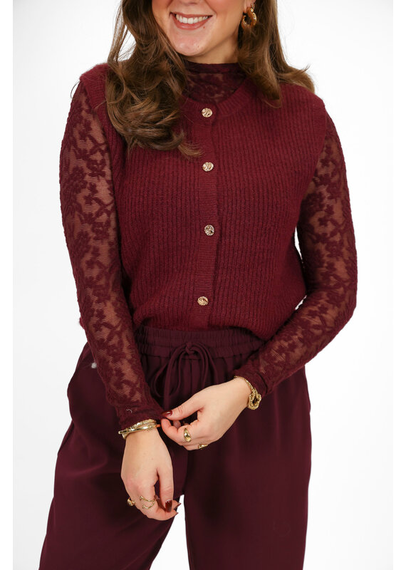 21Jewelz Gebreide gilet met gouden knopen - bordeaux