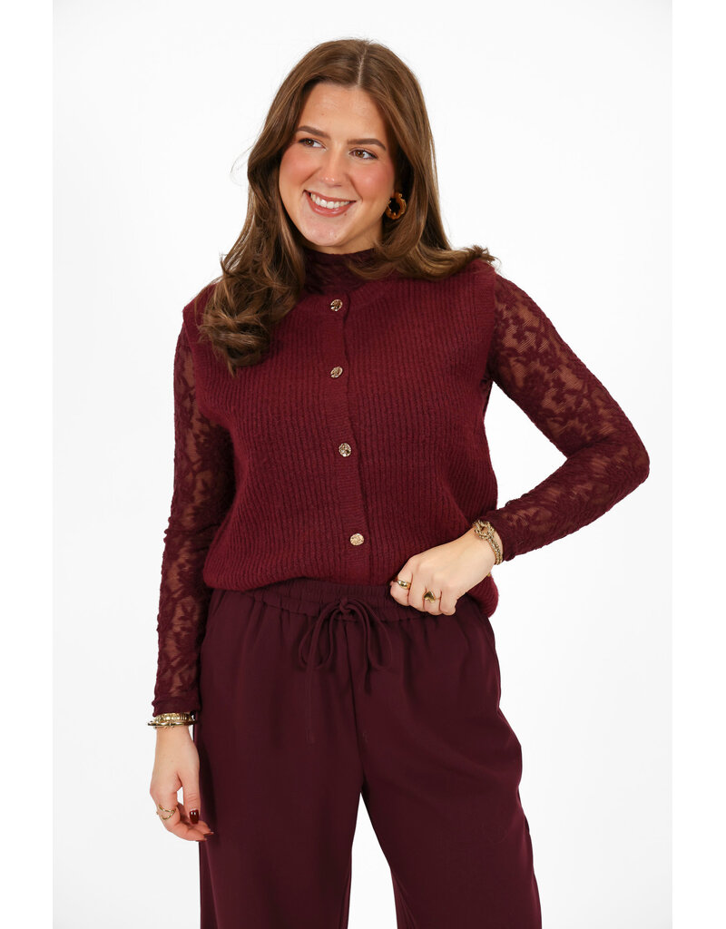 21Jewelz Gebreide gilet met gouden knopen - bordeaux