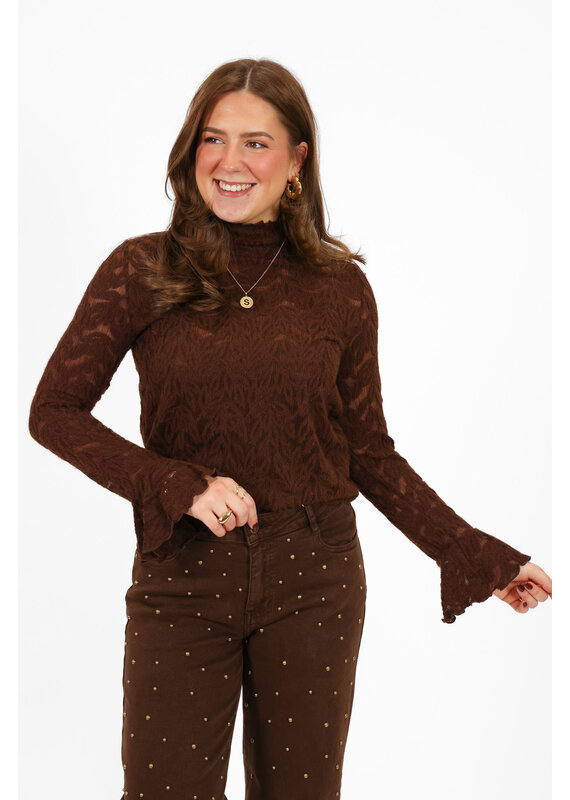 21Jewelz Top met print & uitlopend mouwtje - bruin