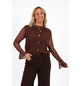 21Jewelz Gebreide gilet met gouden knopen - choco bruin