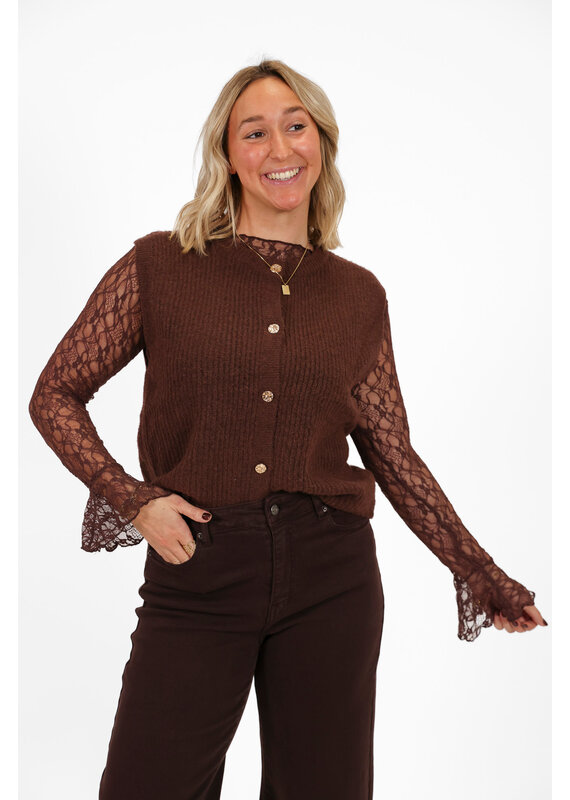 21Jewelz Gebreide gilet met gouden knopen - choco bruin