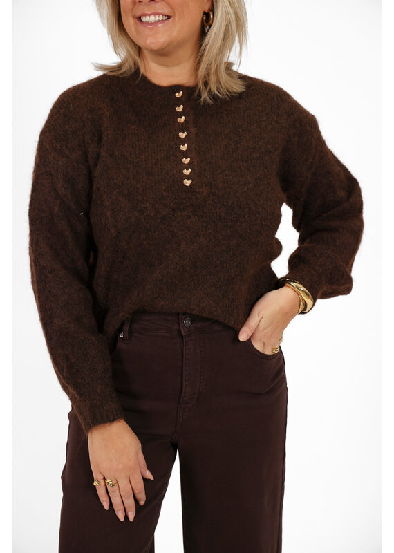 21Jewelz Trui met gouden hartjes - bruin