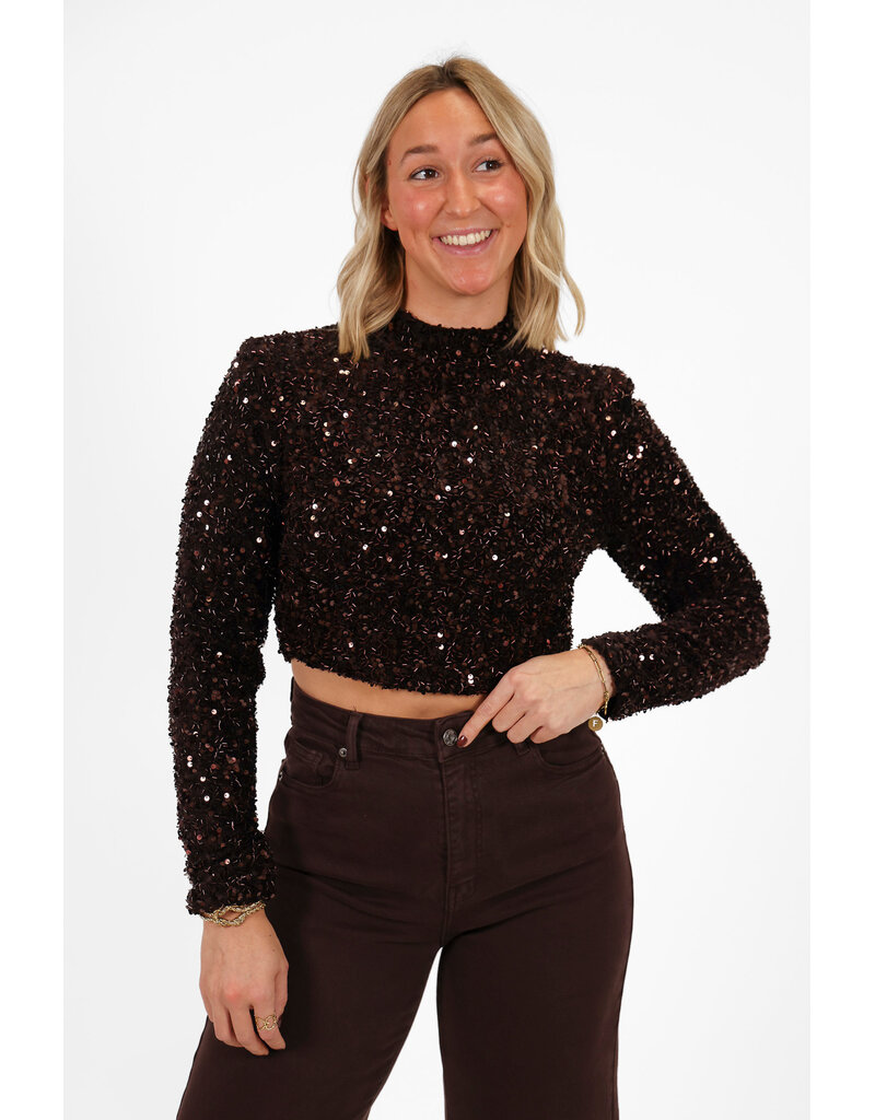 Glitter top met rits - bruin - 21Jewelz