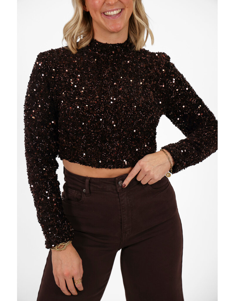 21Jewelz Glitter top met rits - bruin