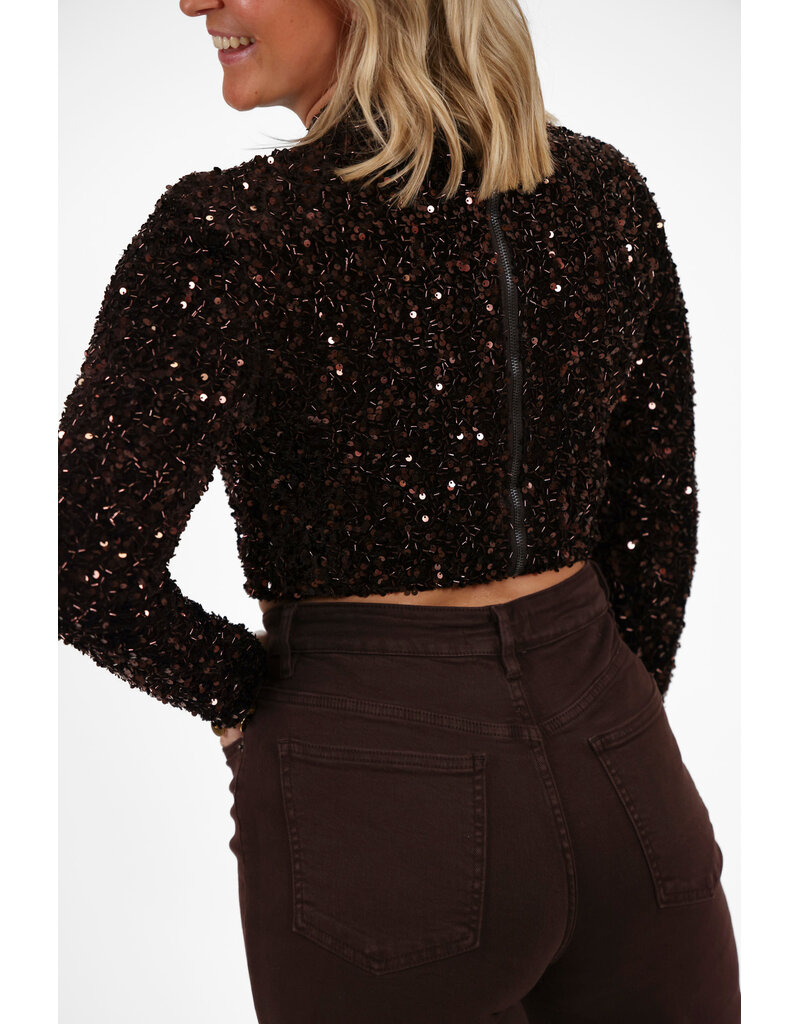 21Jewelz Glitter top met rits - bruin