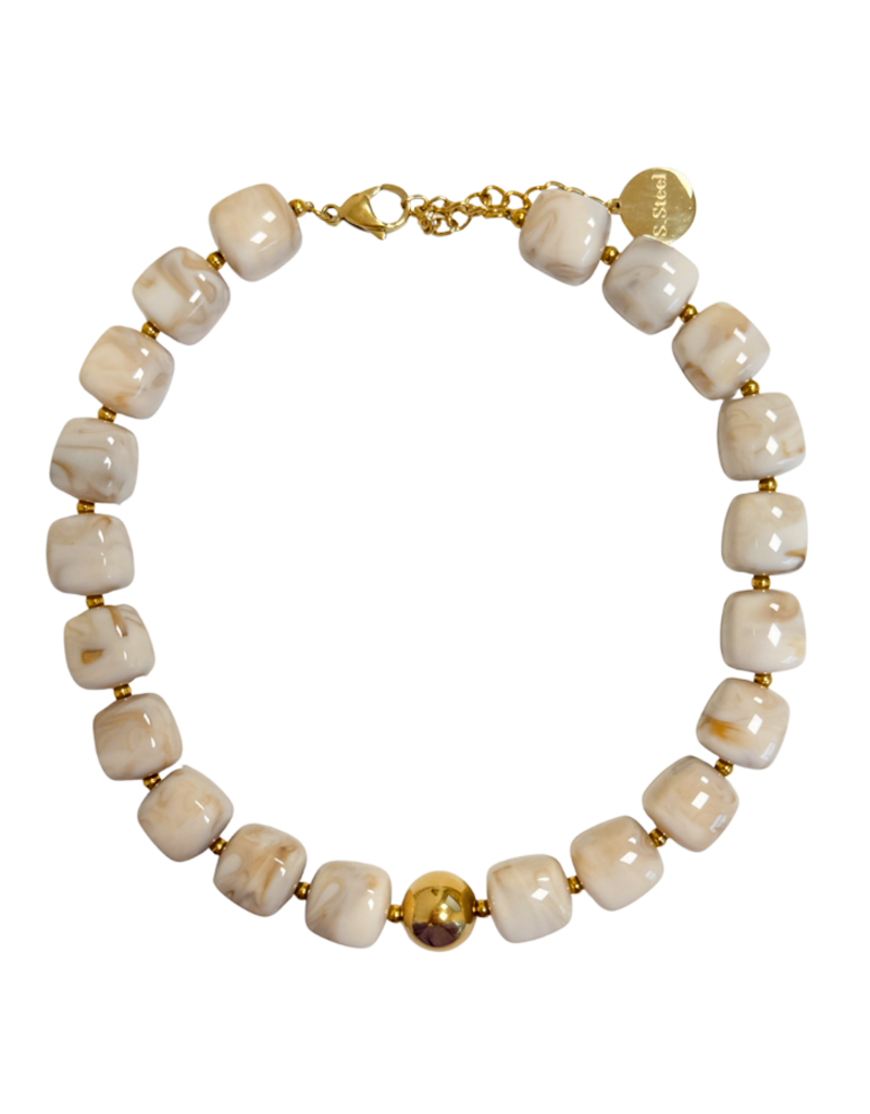 21Jewelz Statement ketting met gouden details en kraal - marmer ecru