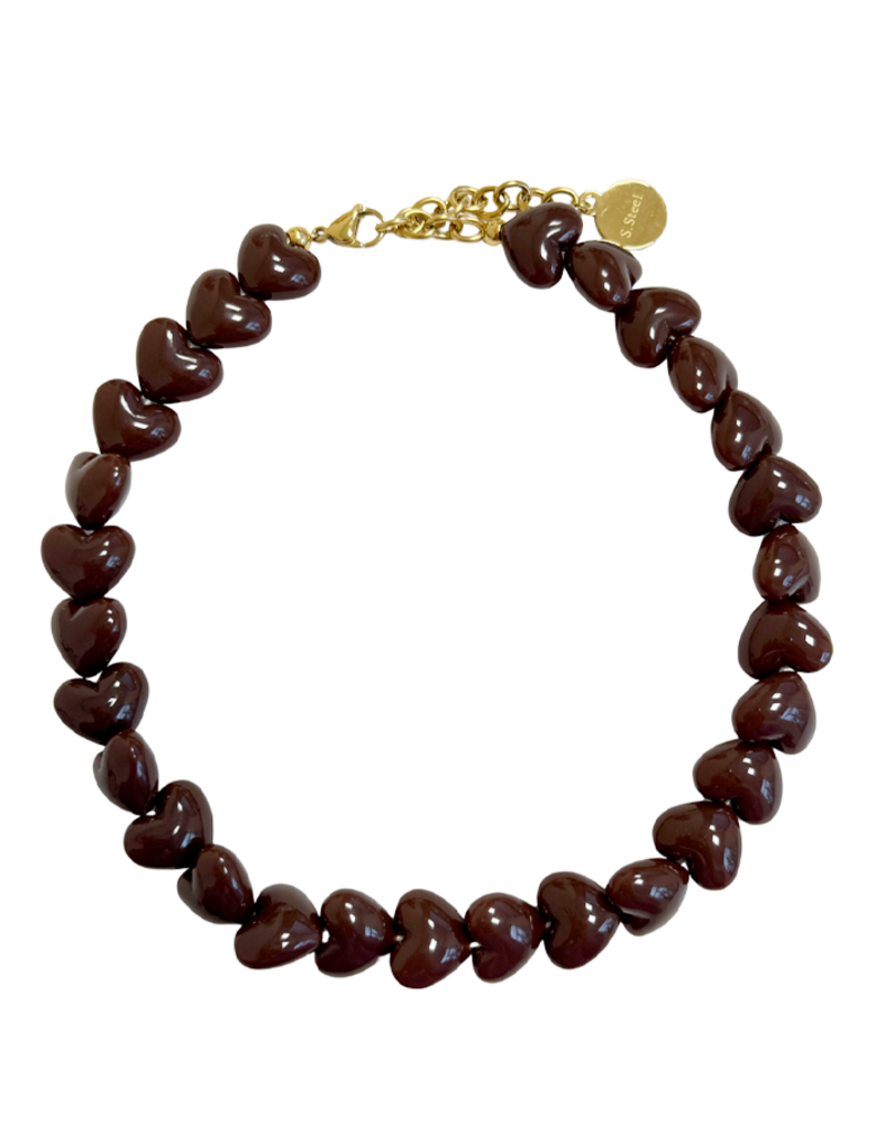 21Jewelz Statement ketting met hartjes - bruin