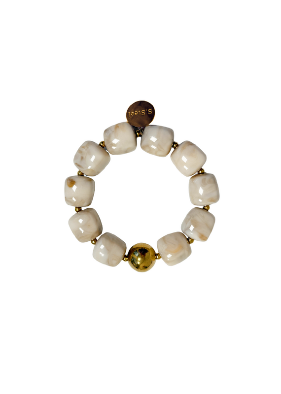 21Jewelz Statement armband met gouden details en kraal - marmer ecru