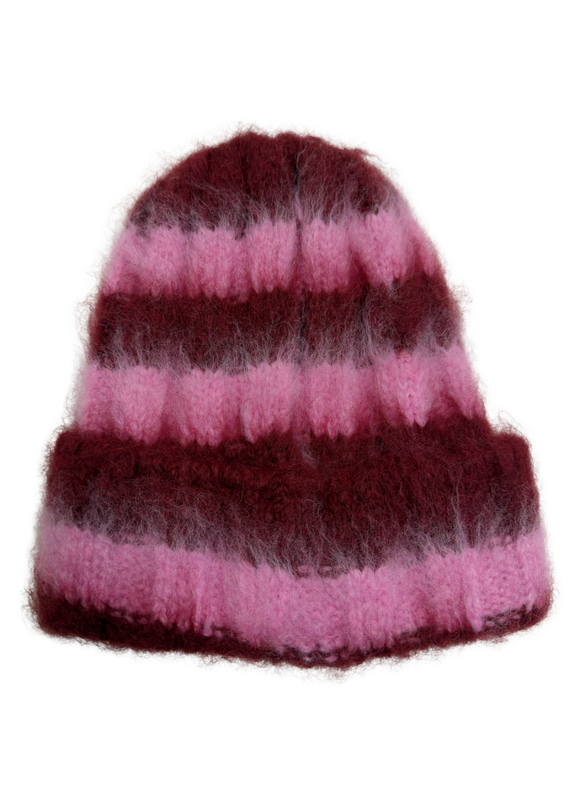 21Jewelz Wollige muts gestreept - bordeaux/roze
