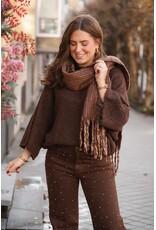 21Jewelz Wide leg jeans met gouden studs - choco bruin