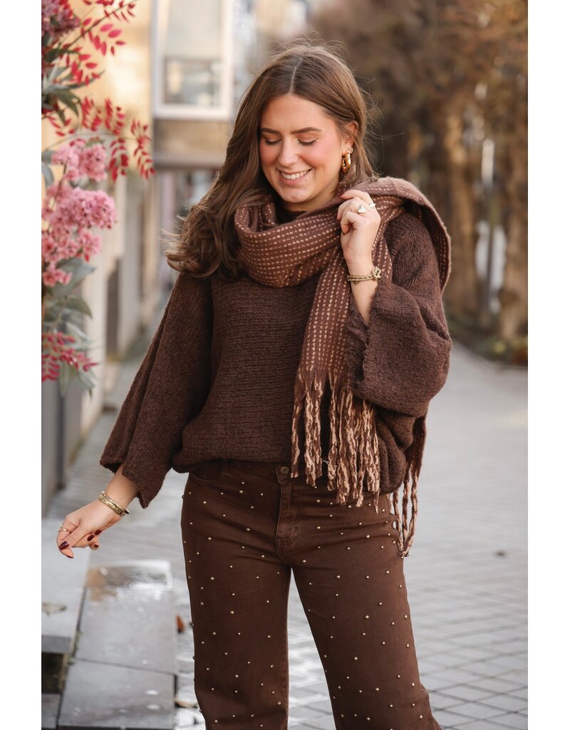 21Jewelz Wide leg jeans met gouden studs - choco bruin