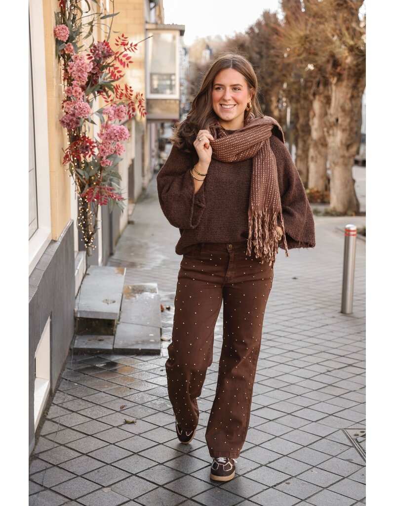 21Jewelz Wide leg jeans met gouden studs - choco bruin