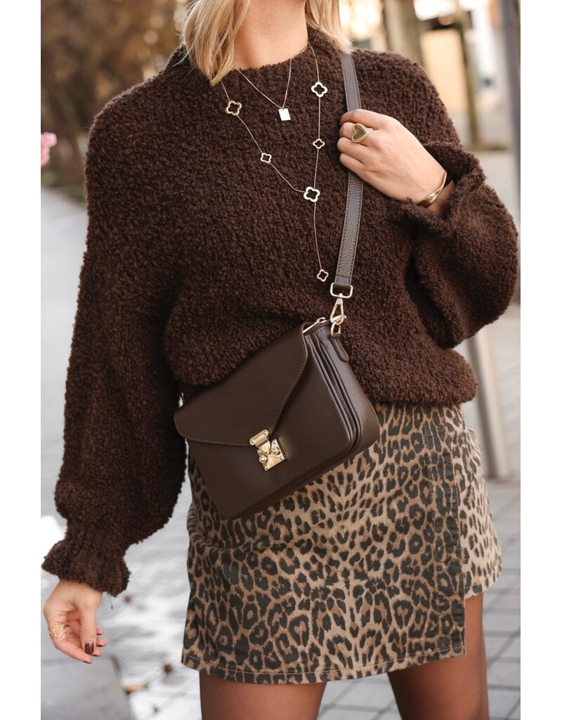 21Jewelz Gebreide trui met ruffle mouwtje - donkerbruin