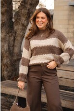 21Jewelz Gestreepte trui met ruffle mouwtje - bruin / beige