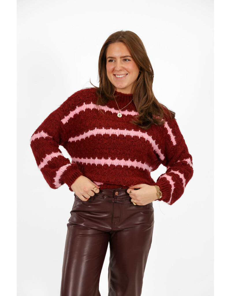 21Jewelz Grofgebreide trui met strepen - bordeaux / roze