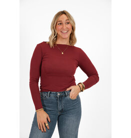 Cashmere top met ronde hals - bordeaux