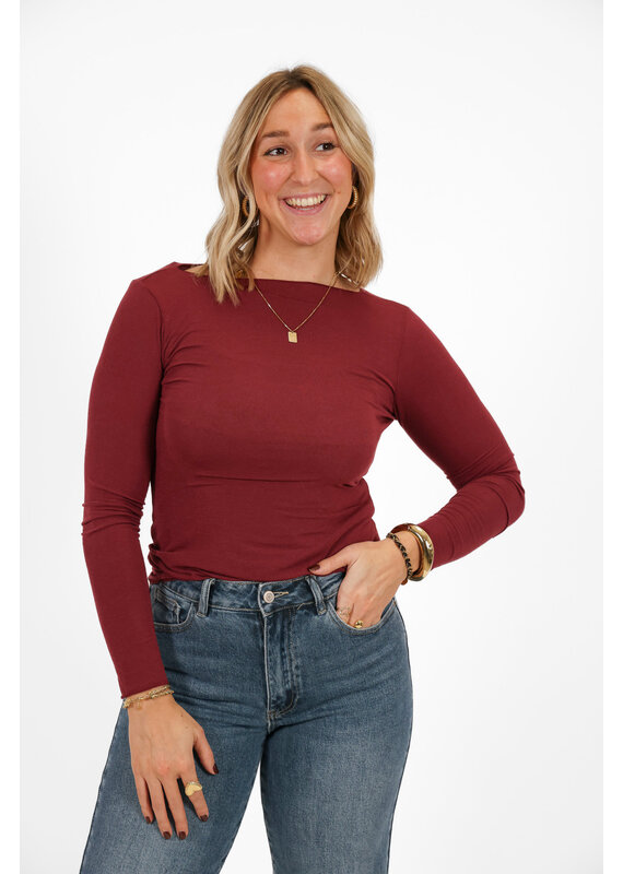 Cashmere top met ronde hals - bordeaux