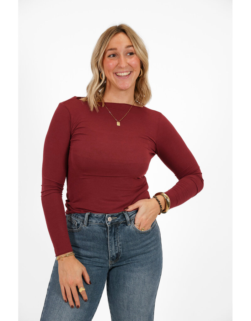 Cashmere top met ronde hals - bordeaux