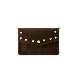 21Jewelz Tasje met gouden studs - suede donkerbruin