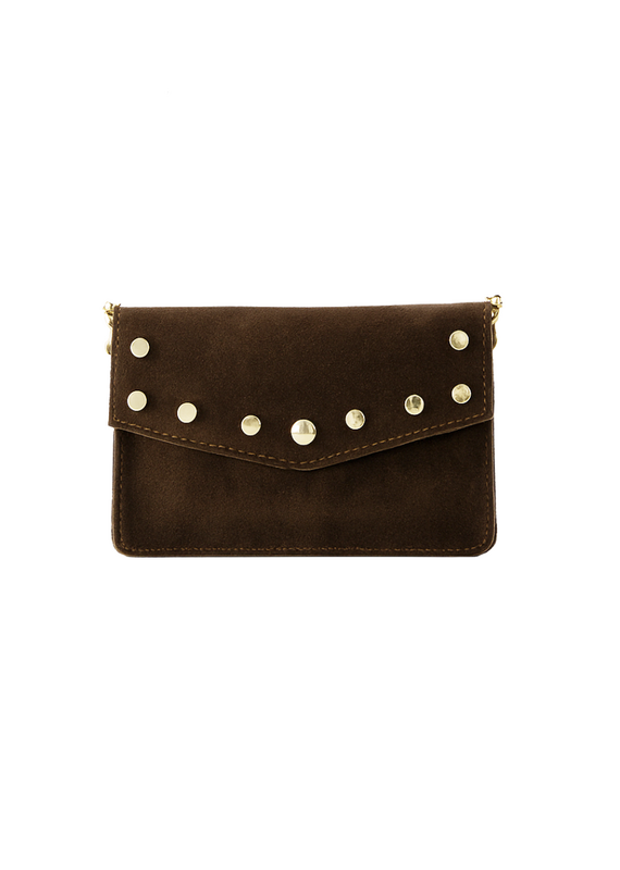 21Jewelz Tasje met gouden studs - suede donkerbruin
