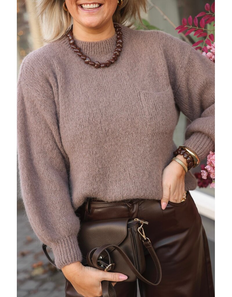 21Jewelz Wollige trui met zakje - taupe