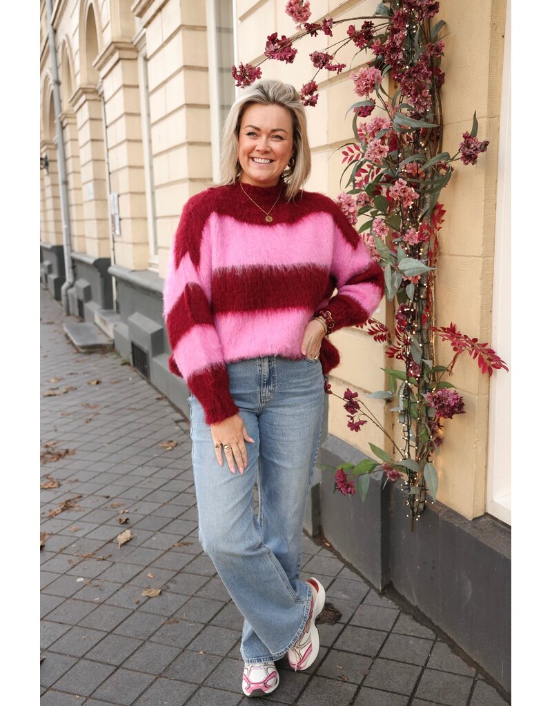 21Jewelz Wollige gestreepte trui - roze / bordeaux