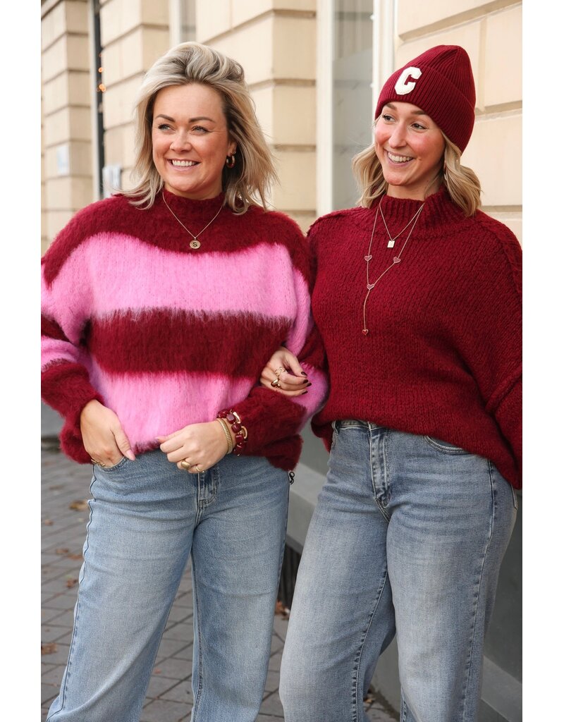 21Jewelz Wollige gestreepte trui - roze / bordeaux