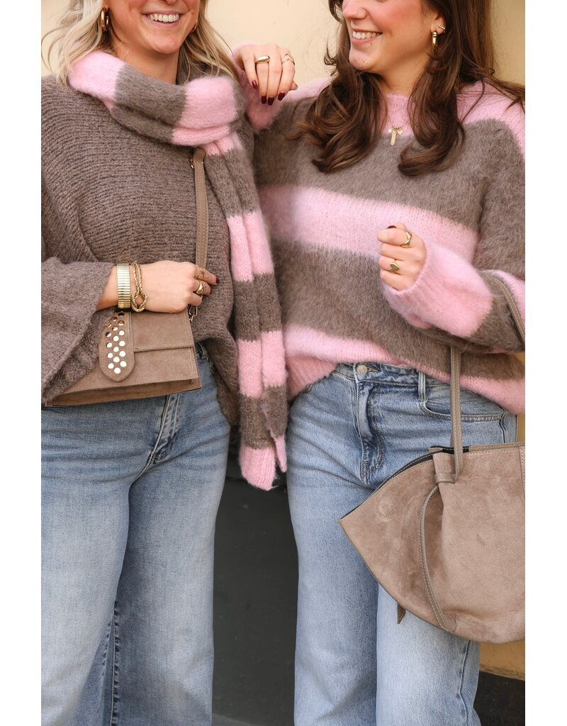 21Jewelz Wollige gestreepte trui - roze / taupe