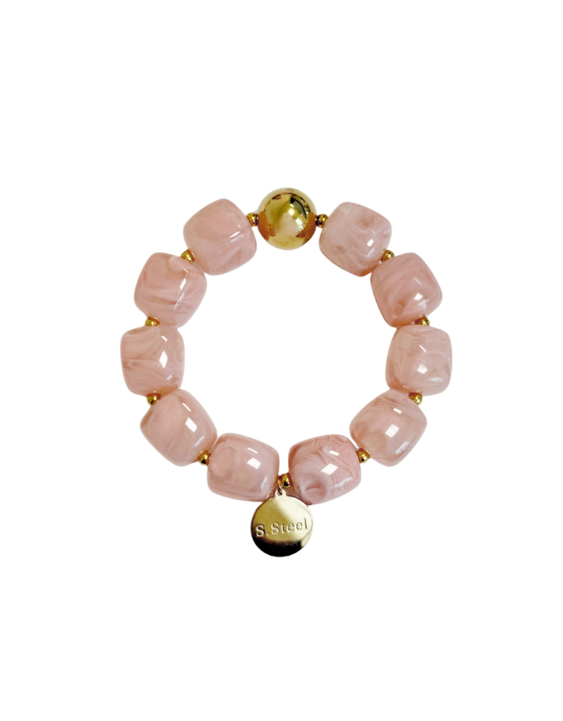 21Jewelz Statement armband met gouden details en kraal - marmer roze