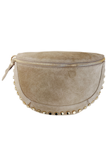 21Jewelz Halfronde crossbody tass met gouden studs - suede beige