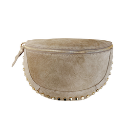 21Jewelz Halfronde crossbody tass met gouden studs - suede beige