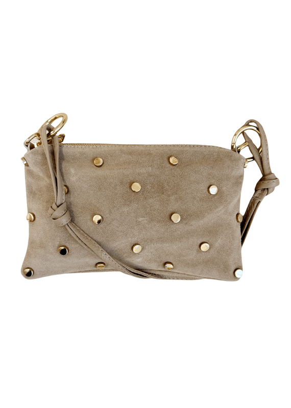 21Jewelz Casual handtas met gouden studs - suede beige