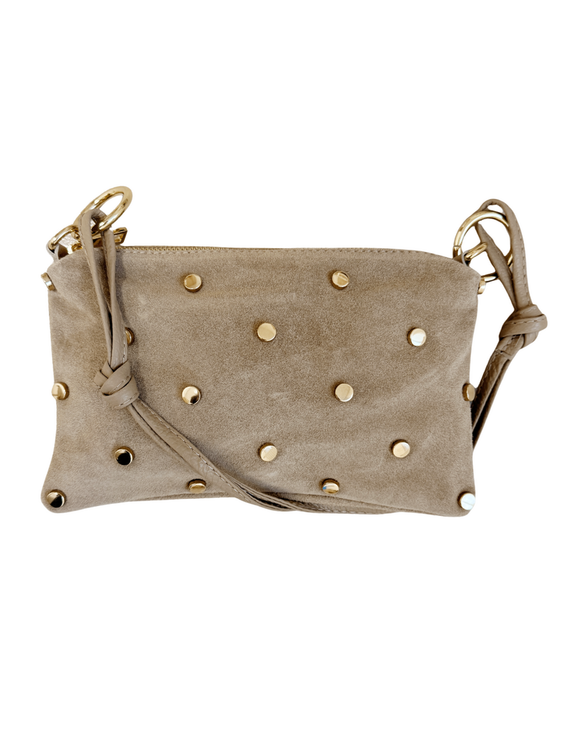 21Jewelz Casual handtas met gouden studs - suede beige