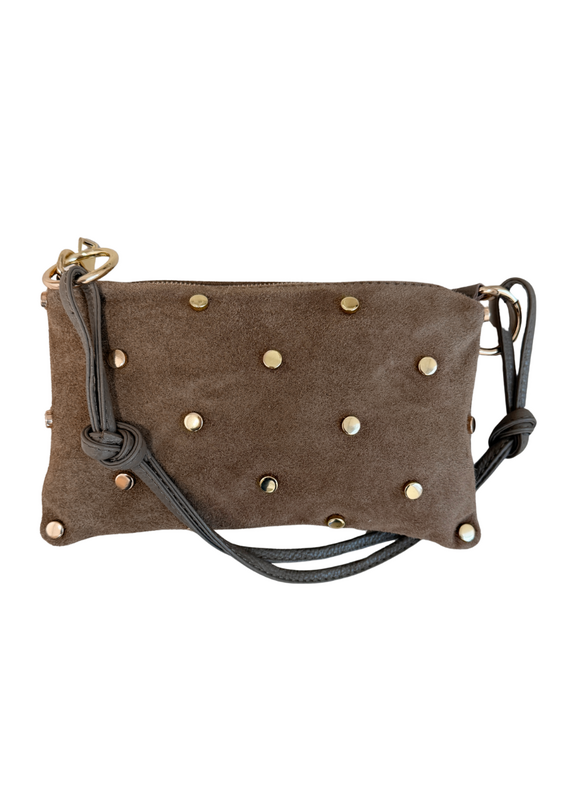 21Jewelz Casual handtas met gouden studs - suede taupe