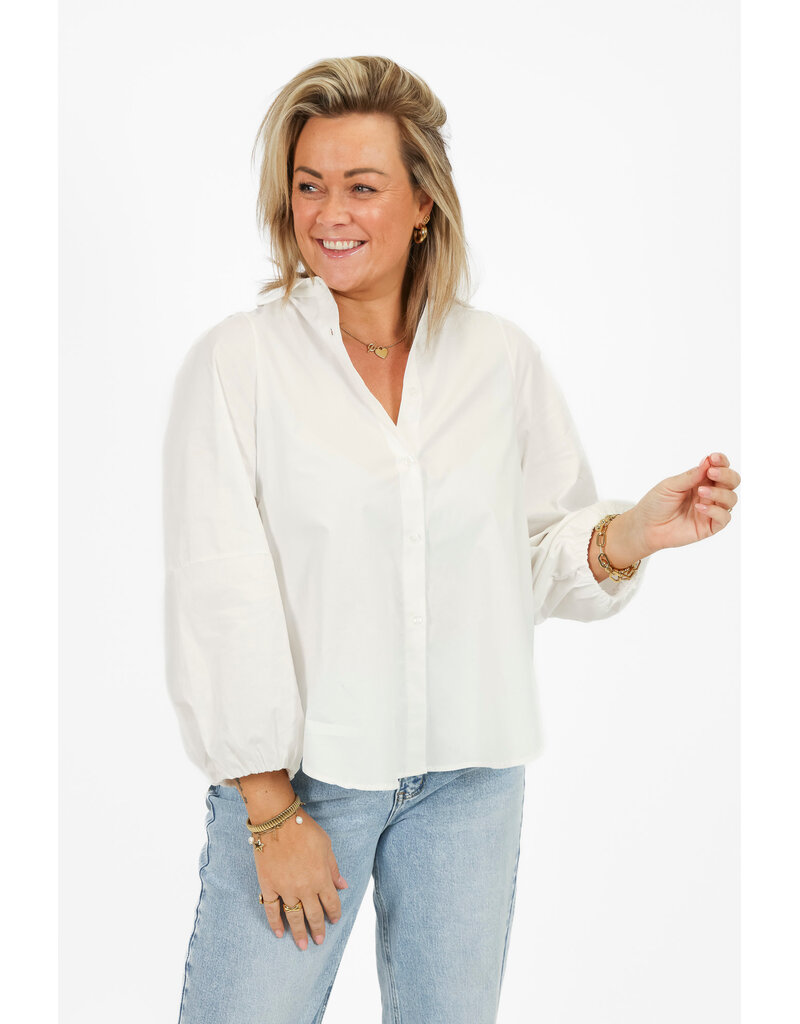 21Jewelz Effen lange blouse met pofmouw - wit