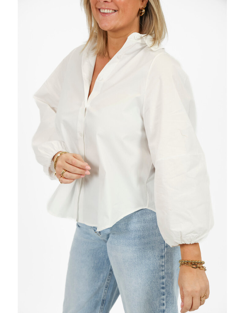 21Jewelz Effen lange blouse met pofmouw - wit